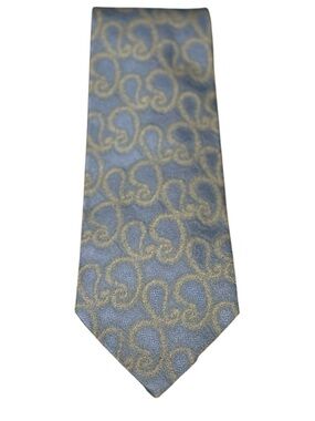Giorgio Armani Cravatte Vintage Silk Tie Navy Blue Paisley Scroll Print Italy
